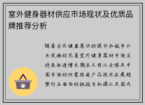 室外健身器材供应市场现状及优质品牌推荐分析