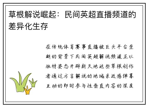 草根解说崛起：民间英超直播频道的差异化生存