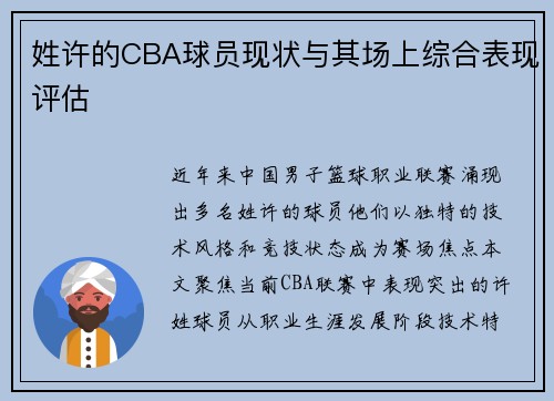 姓许的CBA球员现状与其场上综合表现评估